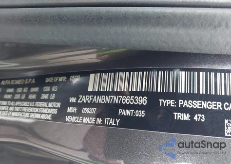 2022 Alfa Romeo Giulia Super/Super Sport from USA, damaged, VIN ZARFANBN7N7665396